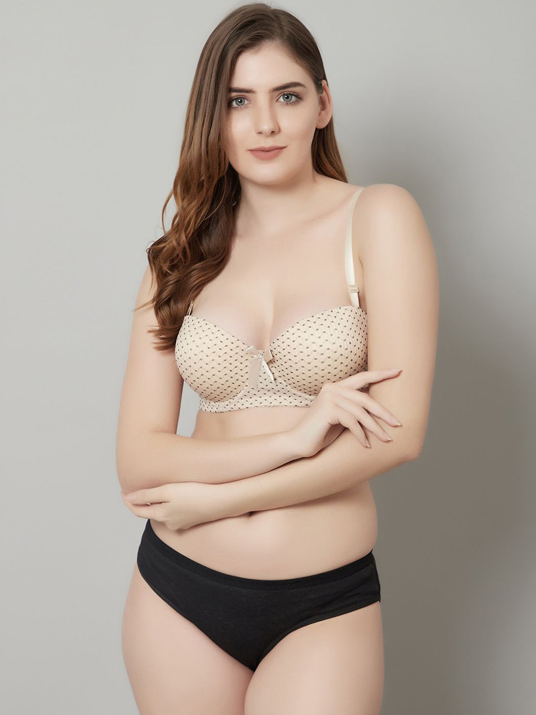 Quttos Beautiful Polka Print Lightly Padded Lingerie Set