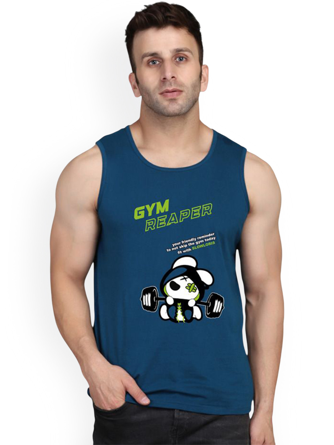 SLOWLORIS Men Printed Super Cotton Gym Vest VSL26 GYM PEACOCK