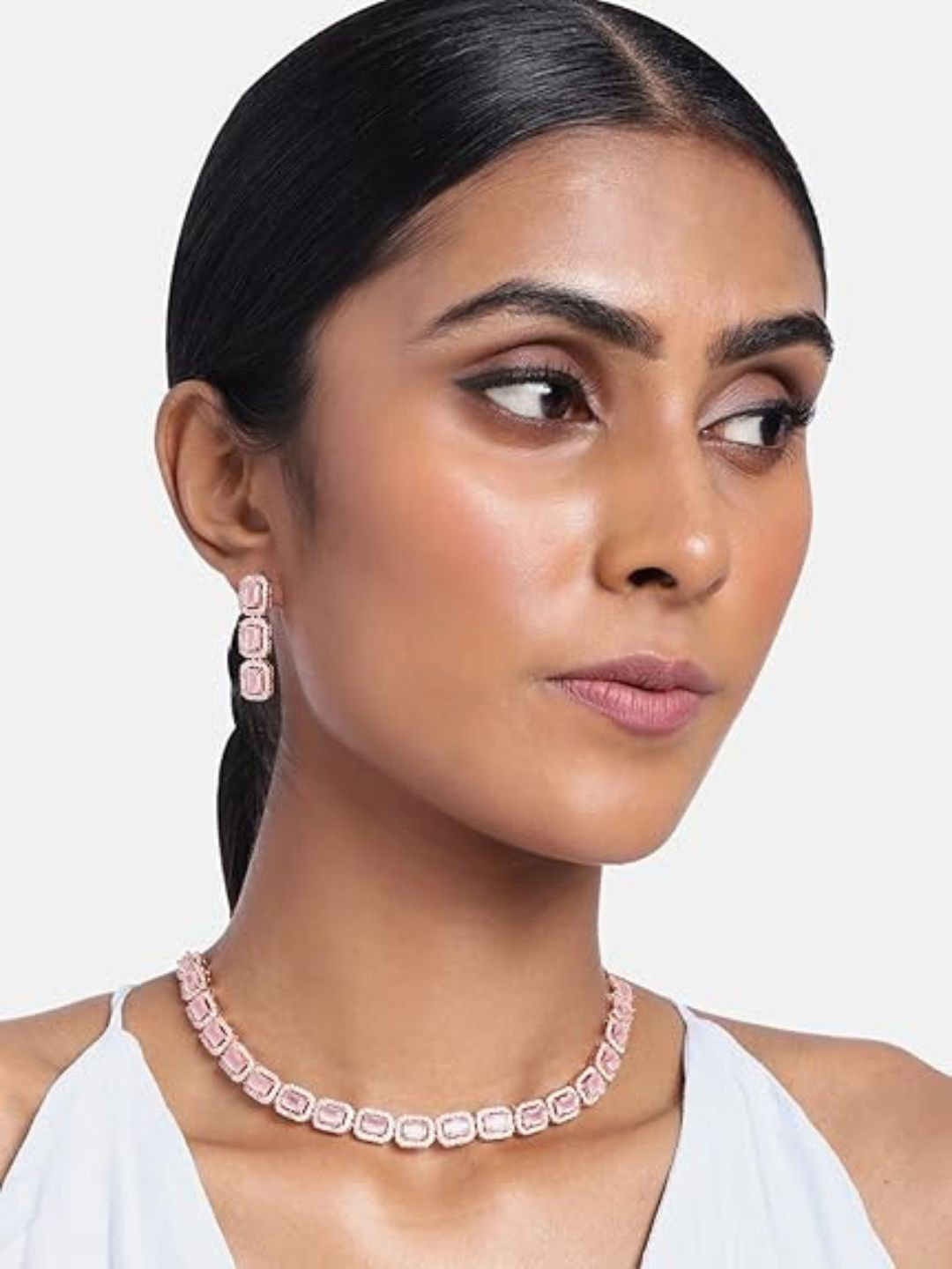 House of Pataudi Rose Gold Plated American Diamond Studded Jewellery Set