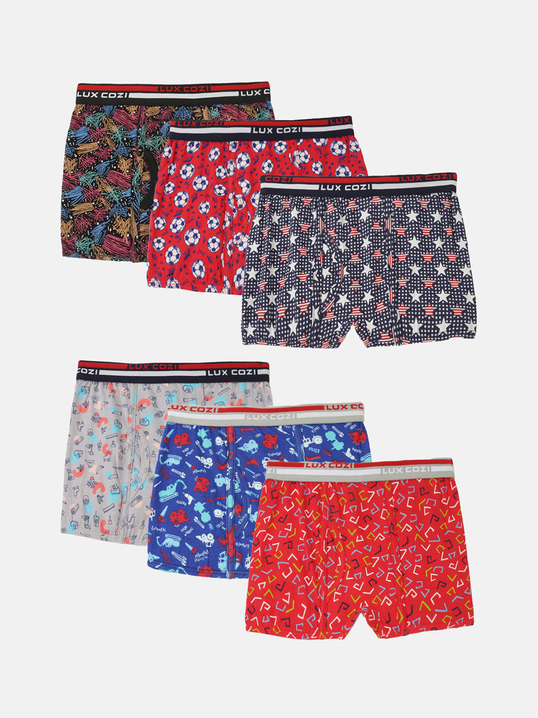 Lux Cozi Boys Pack Of 6 Printed Pure Cotton short Trunk BIGSHT_BOYS_SL_PRINT_OE_AST_6PC
