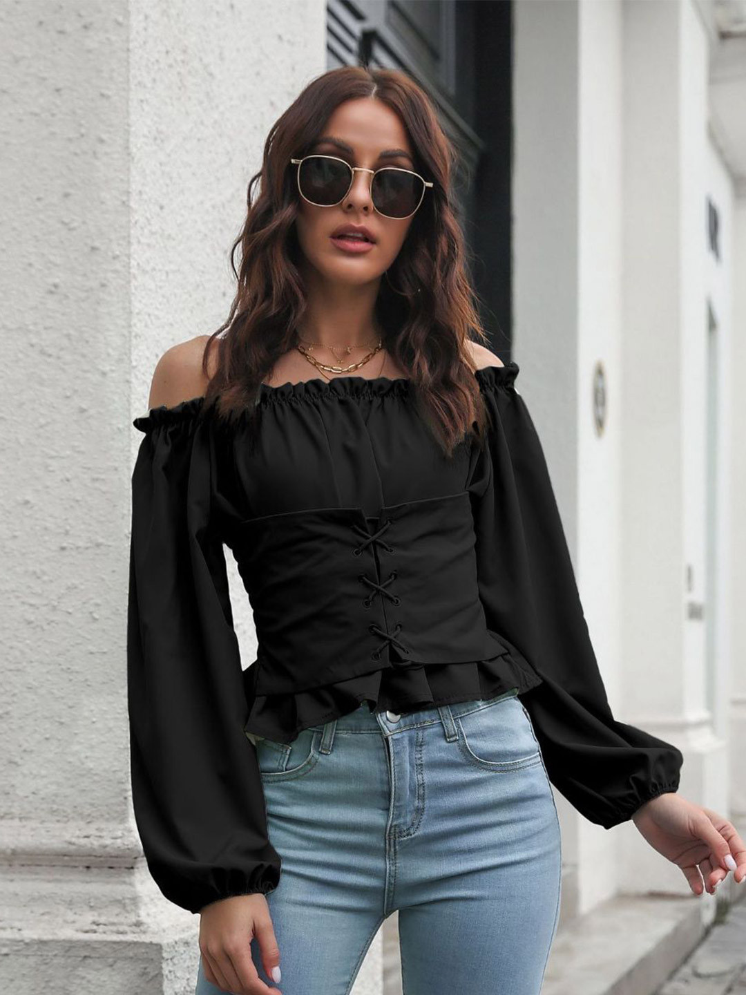 Oh Rare Women Off-Shoulder Smocked Bardot Top