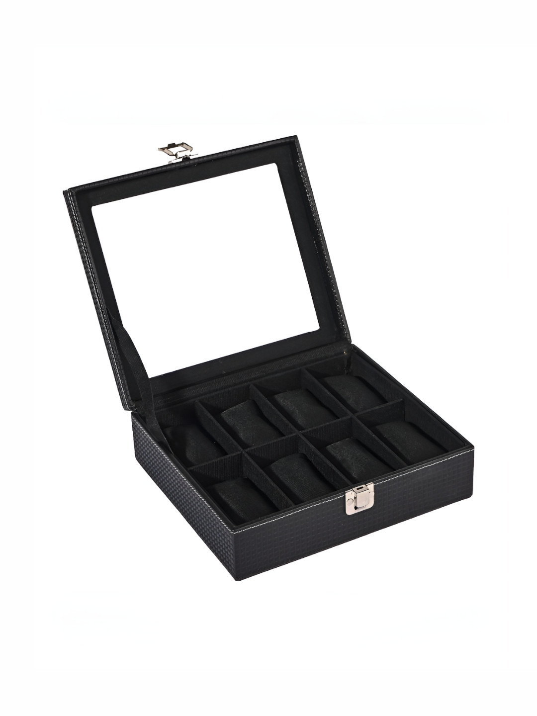 Aura Black Set of 2 Premium Faux Leather 8 Slots Wrist Watch Organiser Box Watch Holder