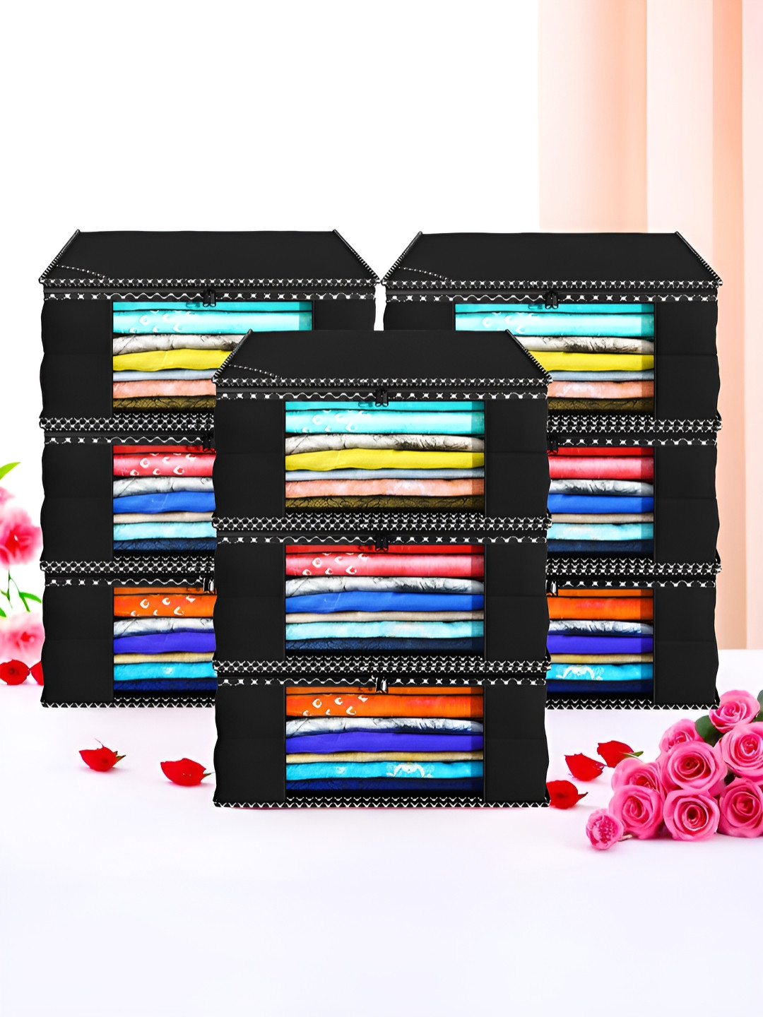 Myntra Elegant Homes Black Set of 9 Foldable Storage Non-Woven Saree Cover Organisers