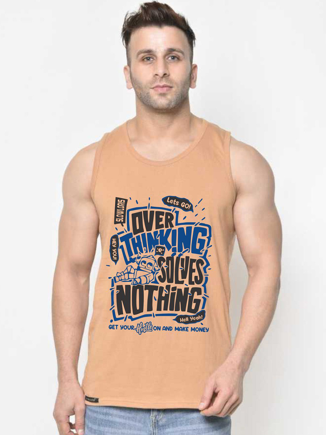 SLOWLORIS Printed Super Combed Cotton Gym Vest VSL26 OVRTNK RUST