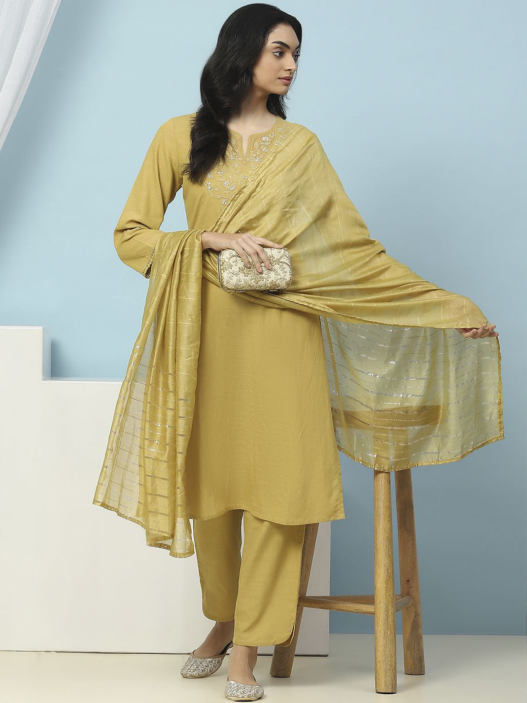 Nayam By Lakshita Embroidered Floral Kurta Trouser Set With Dupatta