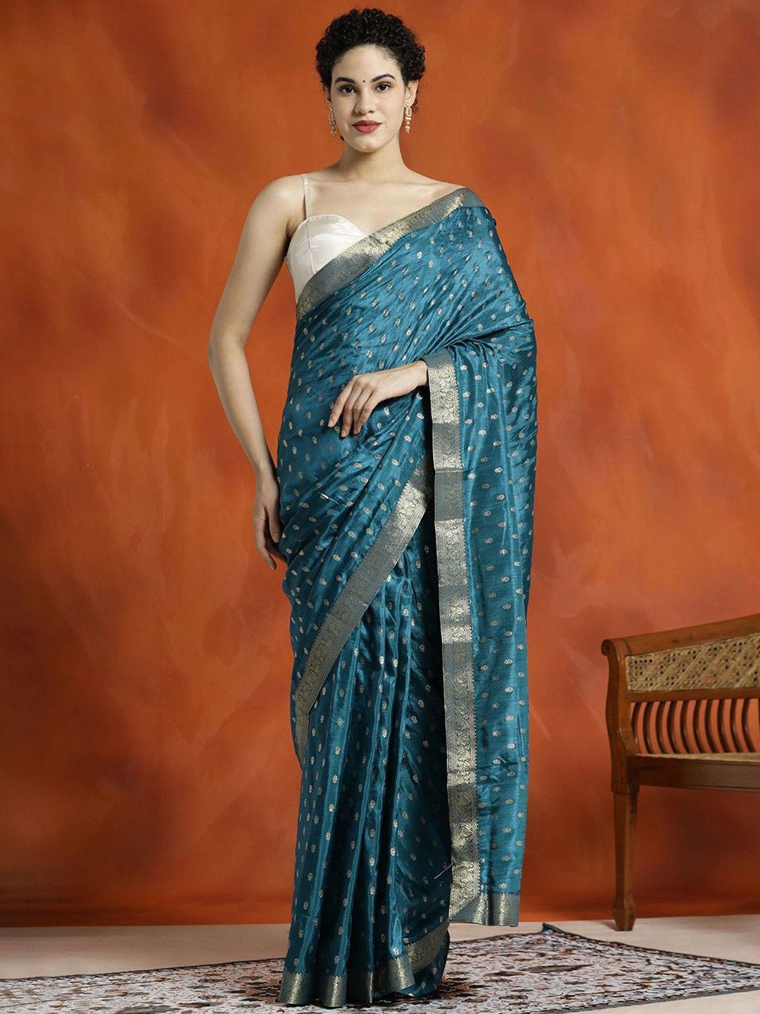 SHADOW & SAINING Vichitra Foil Printed Woven Design Border Saree