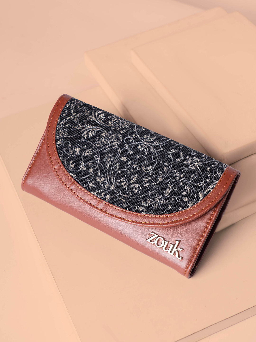 ZOUK Women Leather Lattice Lace Kyra Flap Wallet