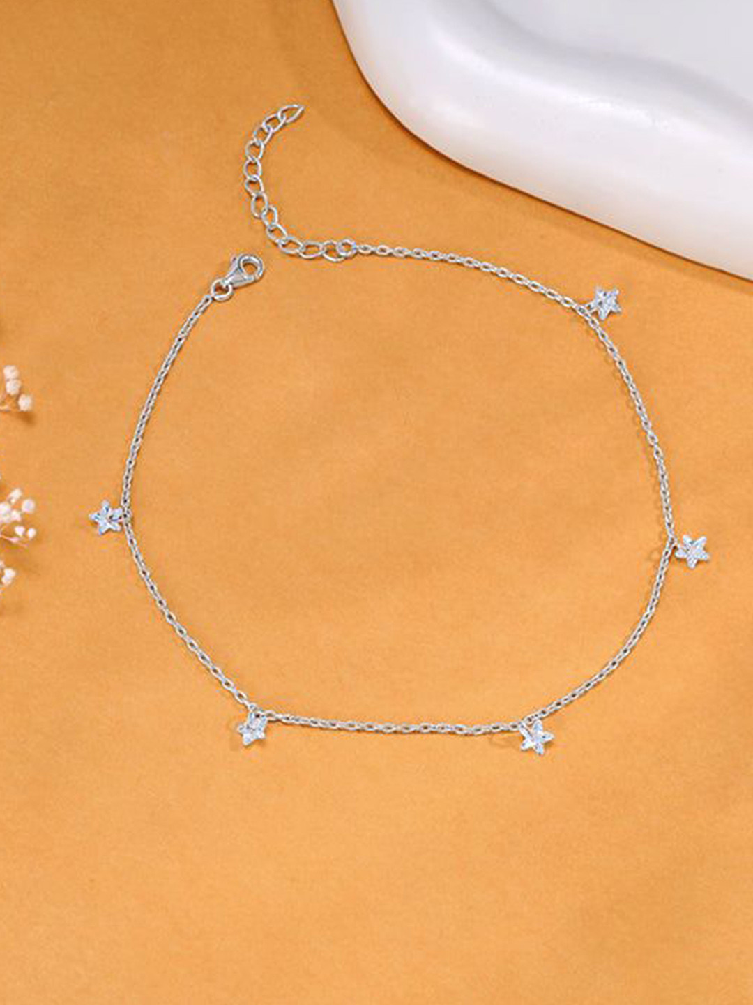 GIVA 925 Silver-Plated Star Charmed Anklet