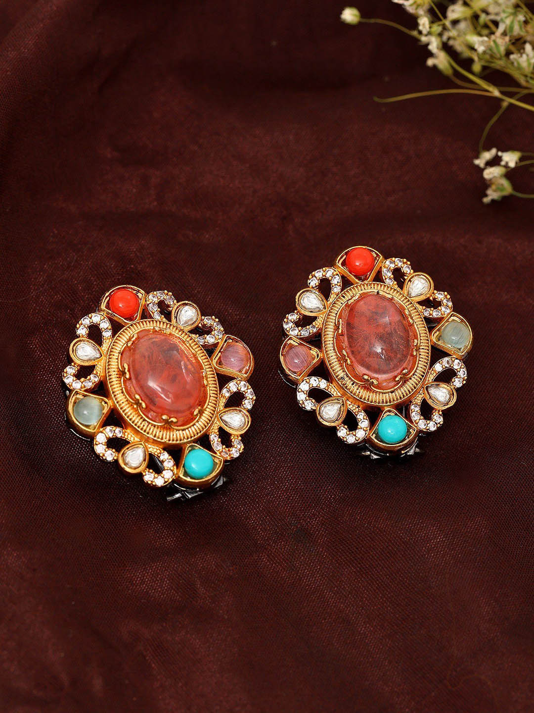 Exotic India Victorian Style Stone Studded Earrings In Alloy for Women