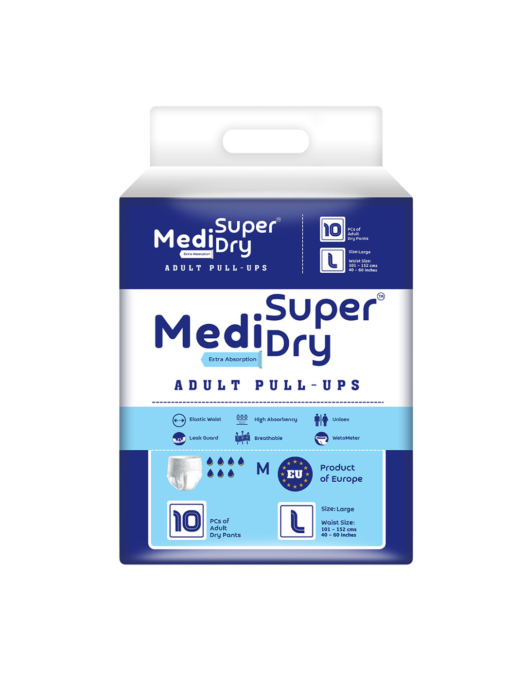 MEDISUPERDRY Extra Absorption Leak Proof Adult Pull Ups Diapers - L - 10 Pcs
