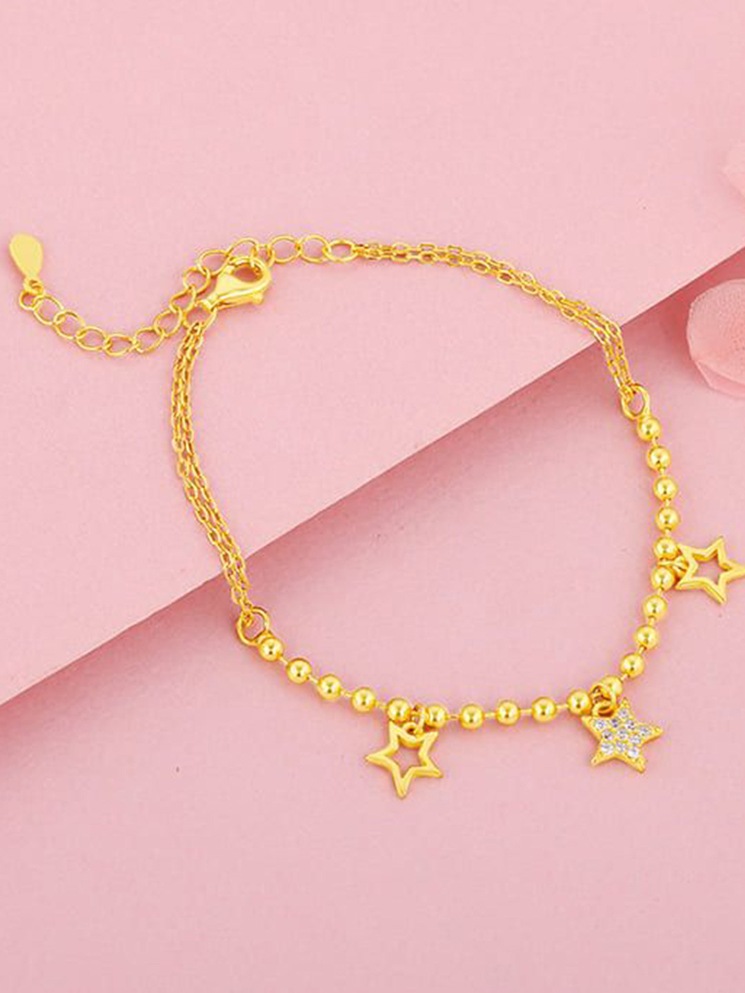 GIVA Women 925 Silver Gold-Plated Cubic Zirconia Studded Twinkle Star Link Bracelet