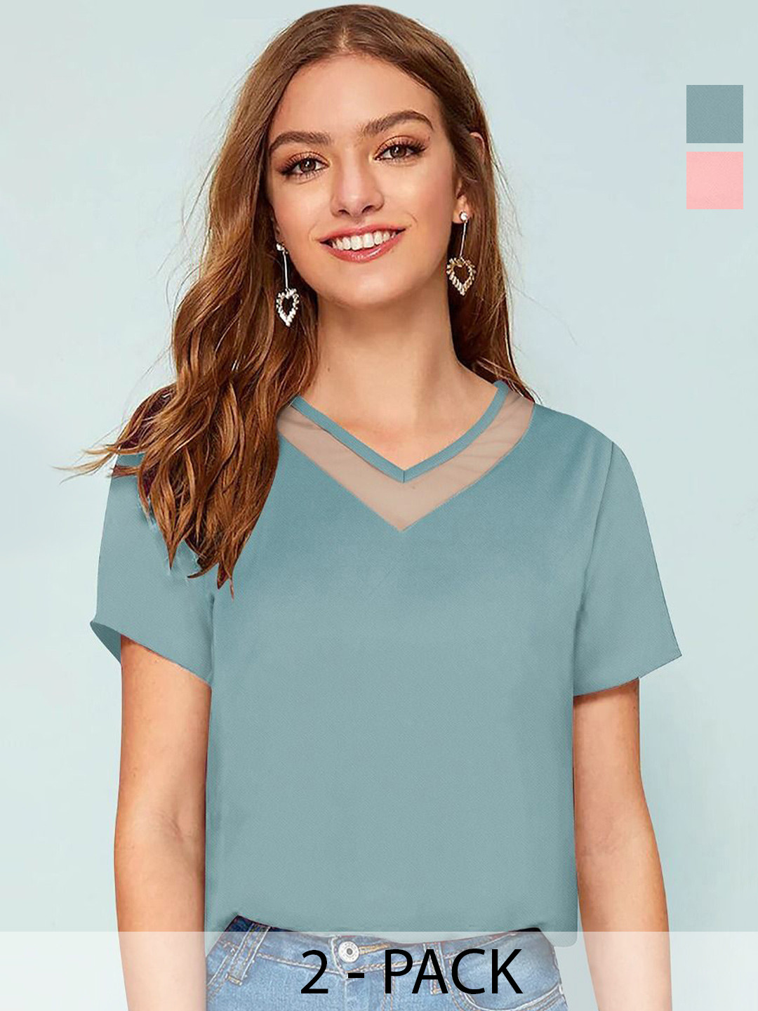 CORSICA Women Solid Color V Neck Regular Sleeves Top
