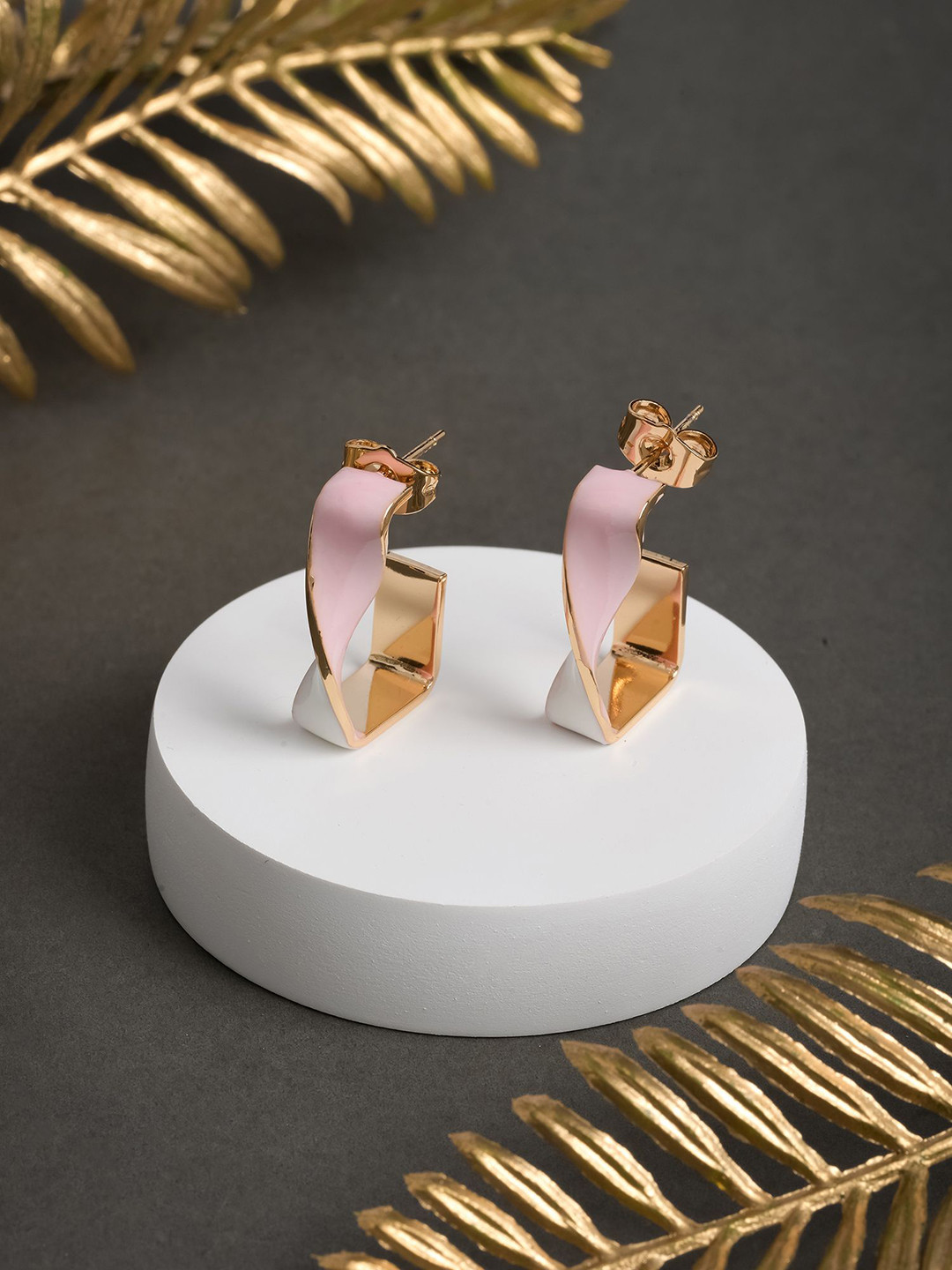 Designbox Twisted Square Shaped Enamelled Half Hoop Earrings