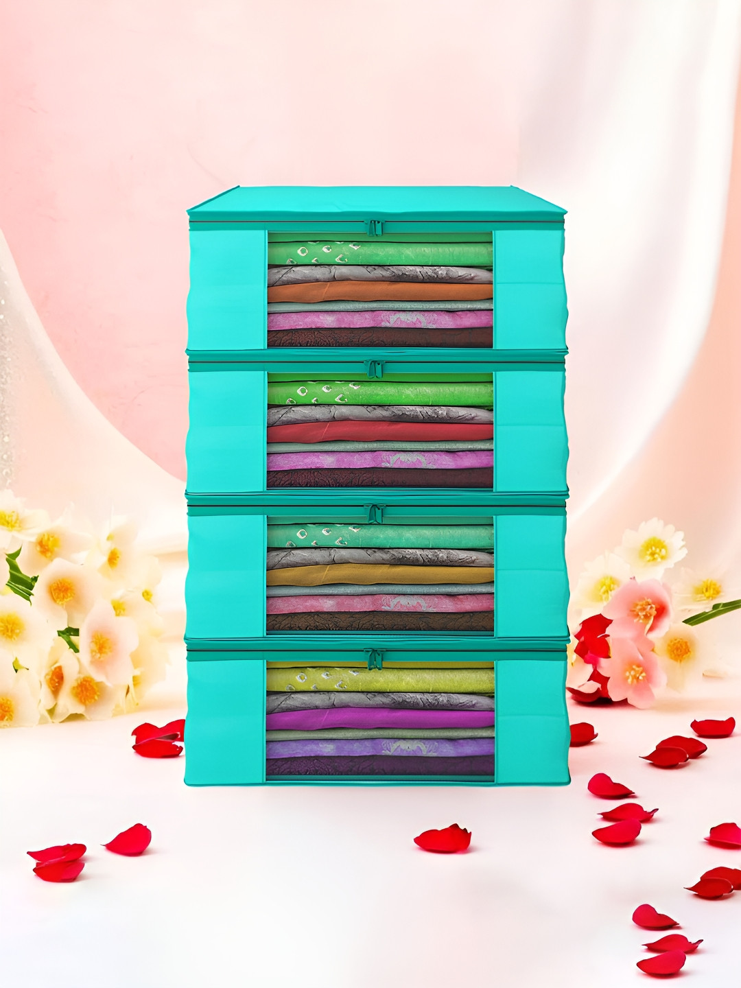 Aura Green Set of 4 Non-Woven Saree Cover 9 Inch Clothes Bag Organisers