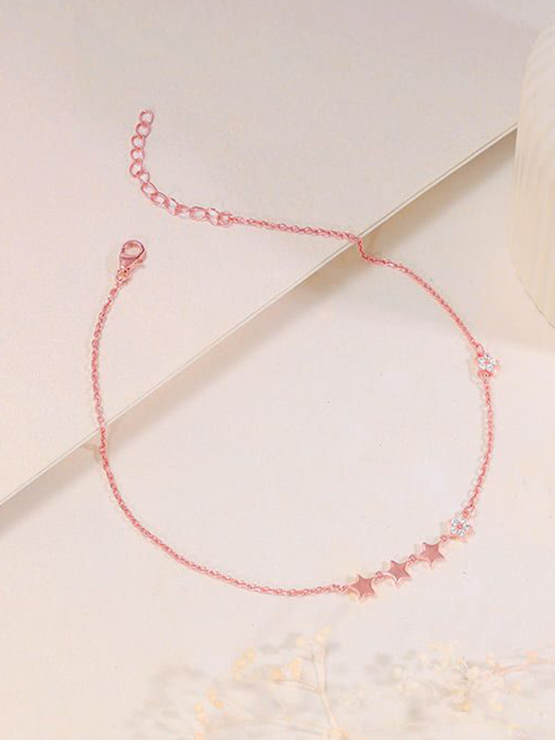 GIVA 925 Silver Rose Gold-Plated Tetrad Stars Anklet
