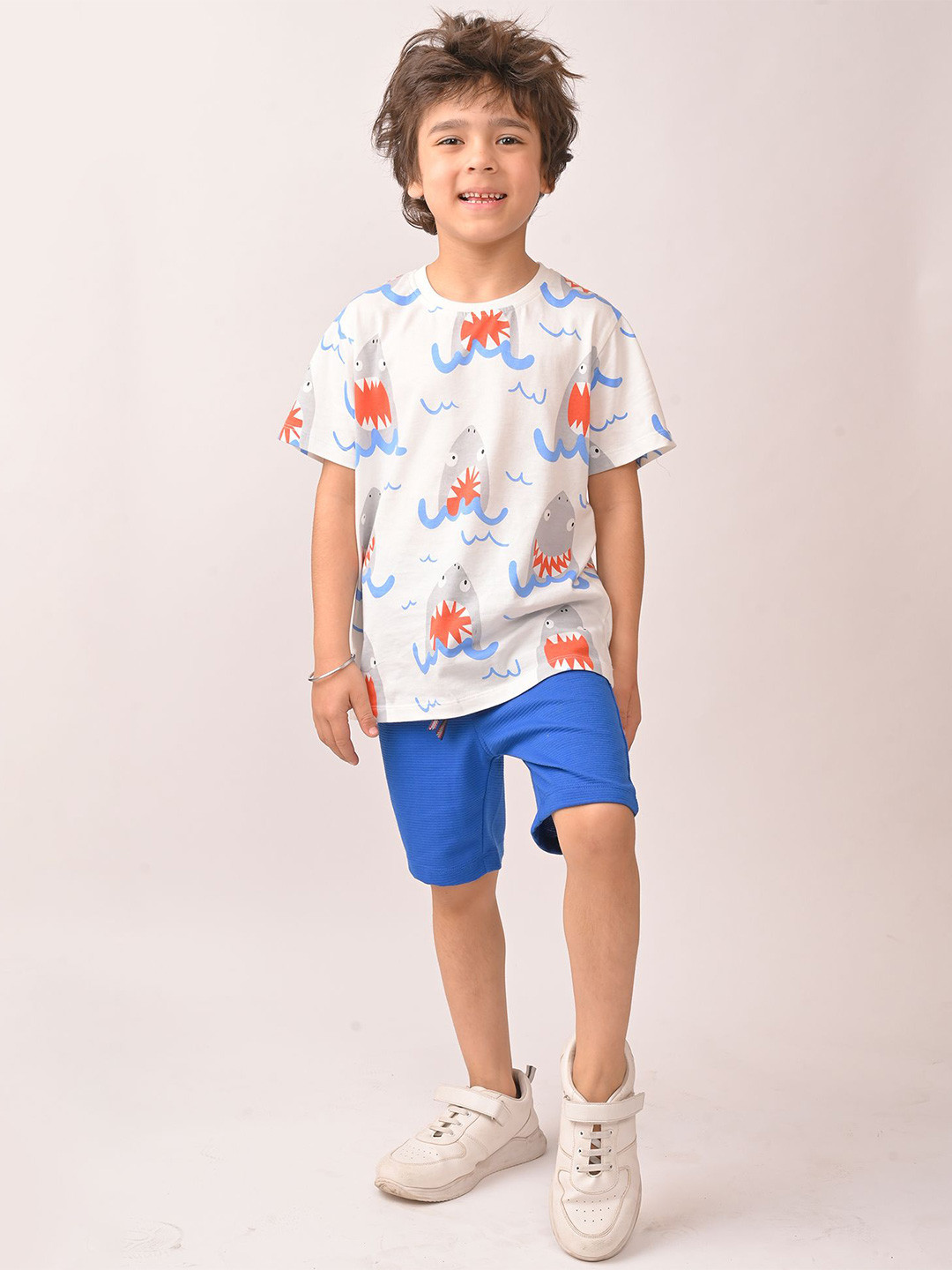Anthrilo kids Summer Shark Royal Boys Shorts Set White