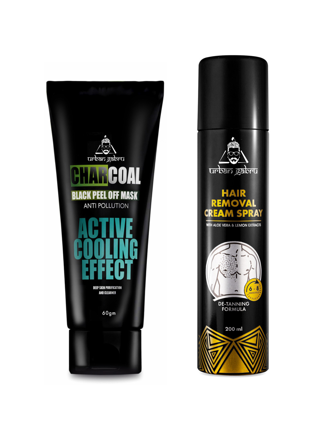 URBANGABRU Set Of Charcoal Black Peel Off Mask & Hair Removal Cream Spray For Men