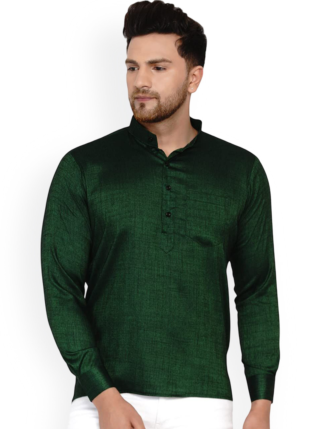 VEERA PARIDHAAN Band Collar Long Sleeves Short Kurta