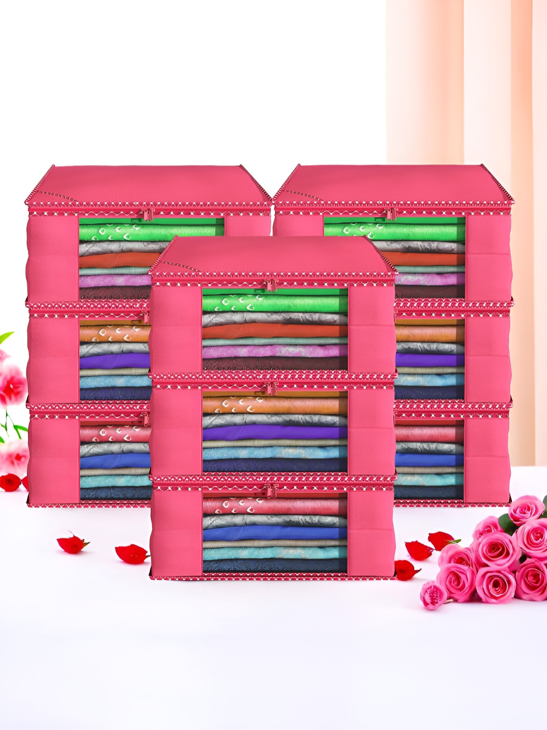 Myntra Elegant Homes Pink Set of 9 Foldable Storage Non-Woven Saree Cover Organisers
