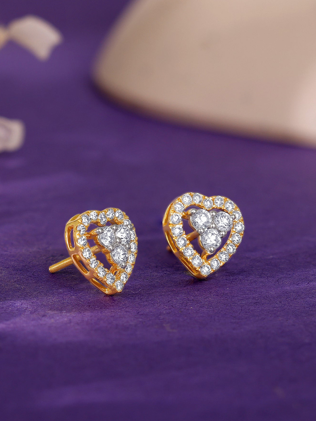 GIVA Women 14 Kt Gold Heartlet Diamond Earrings-1.9 gms