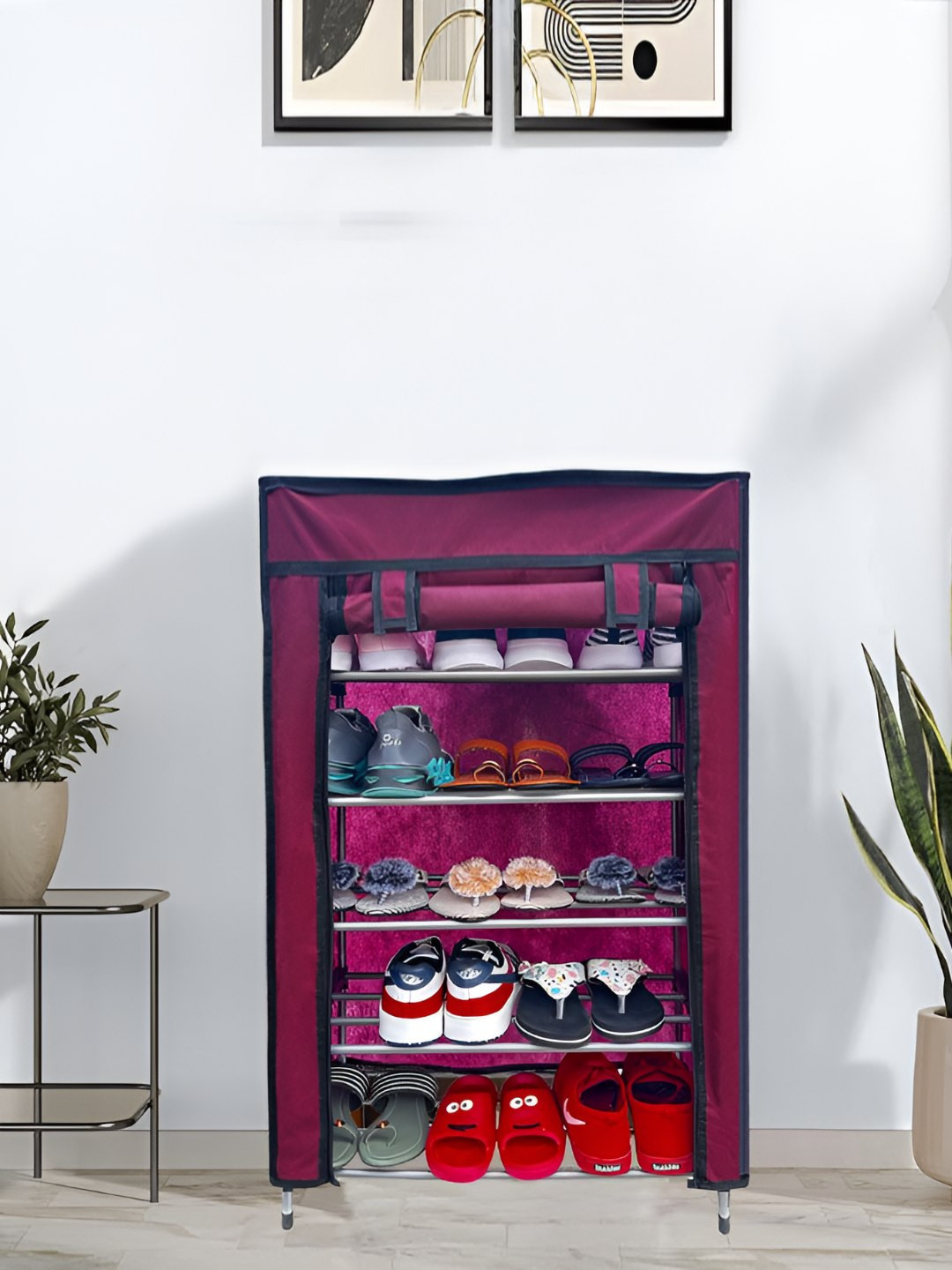 Rmerchants Black & Maroon 5-Layer Metal Collapsible Shoe Rack