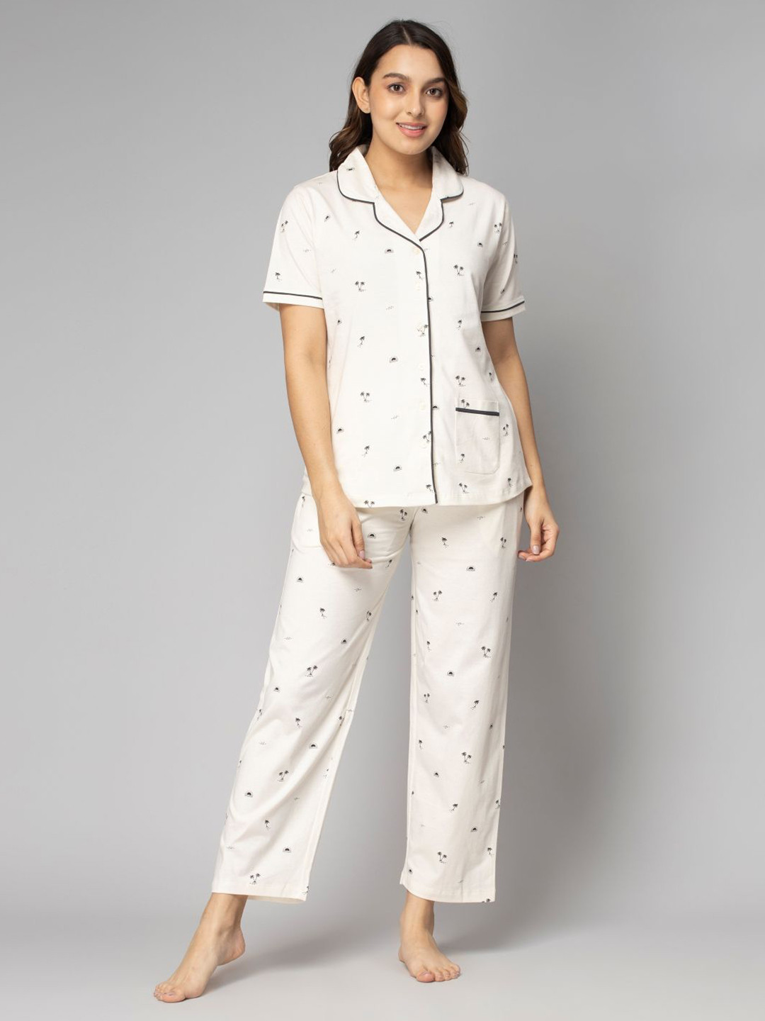 BLUWEEA Printed Pure Cotton Night suit