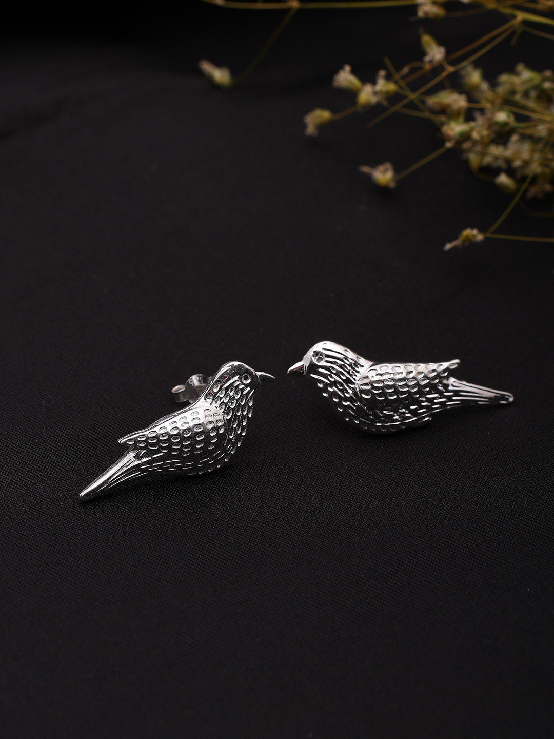 Exotic India Sterling Silver Contemporary Bird Studs