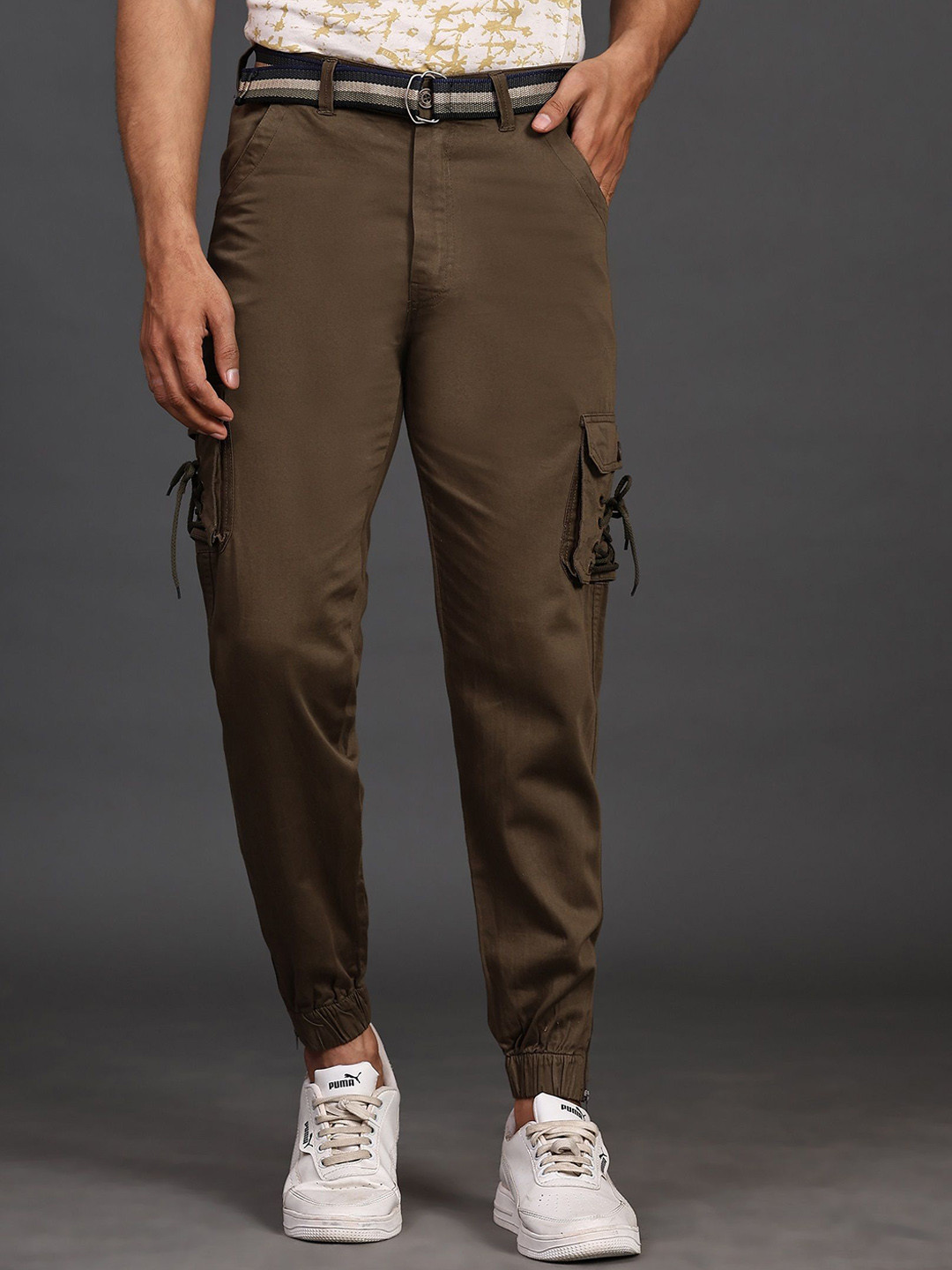 JFH Men Relaxed Regular Fit Mid-Rise Cargos Trousers