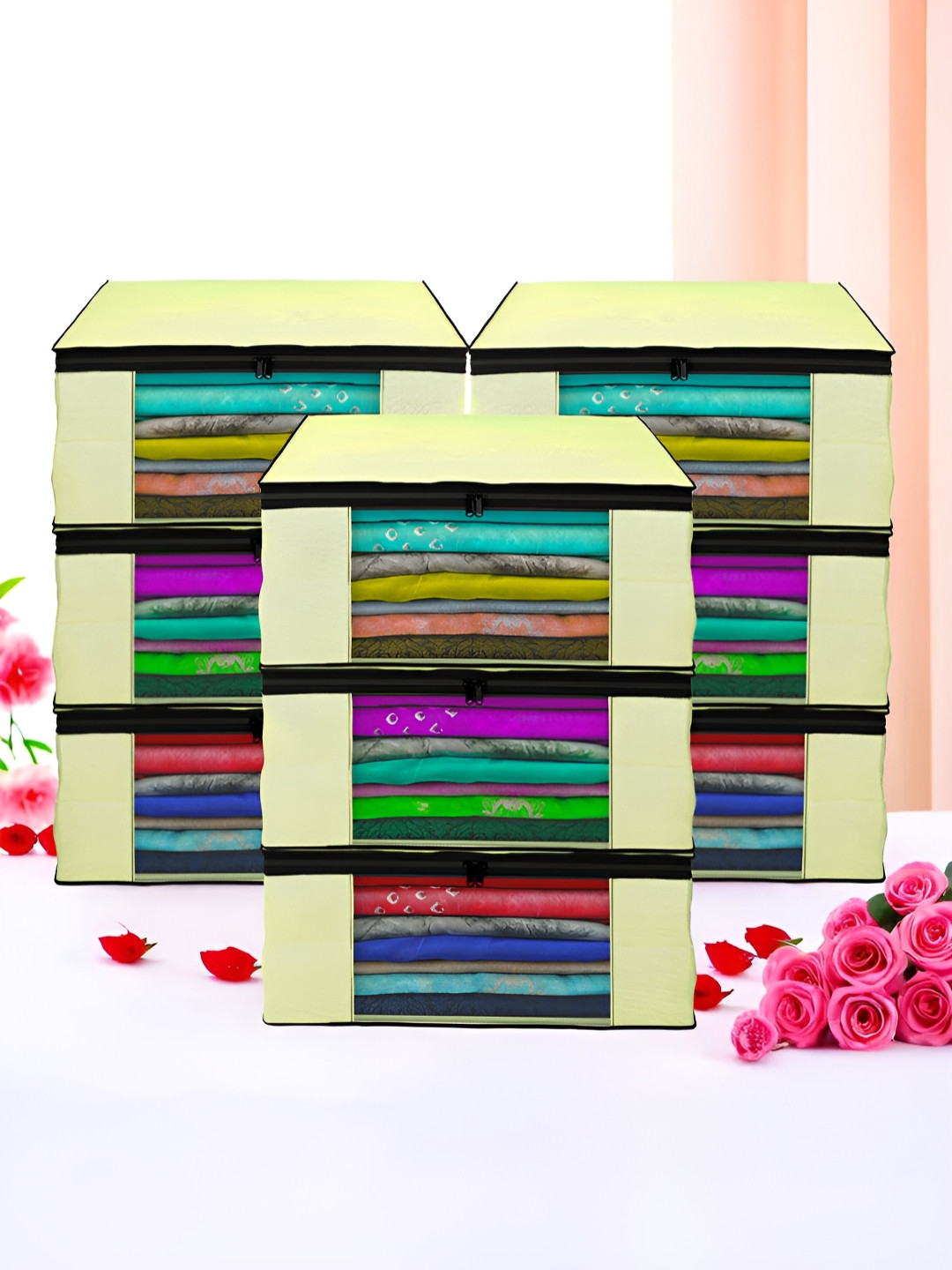 Myntra Elegant Homes Cream 9 Pcs Foldable Storage Non-Woven Saree Cover Organisers