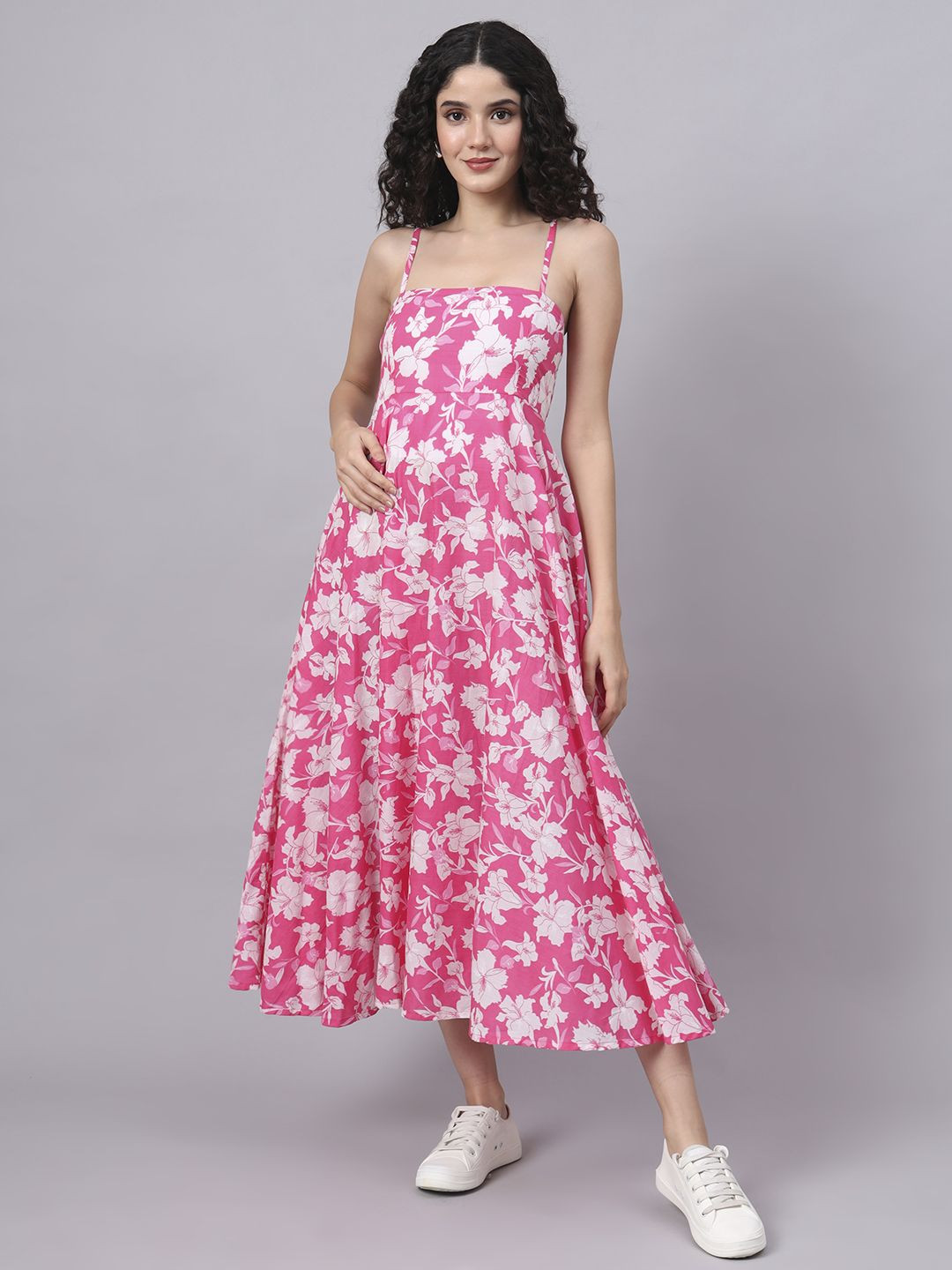 Divena Floral Print Fit & Flare Smocked Detailed Midi Dress