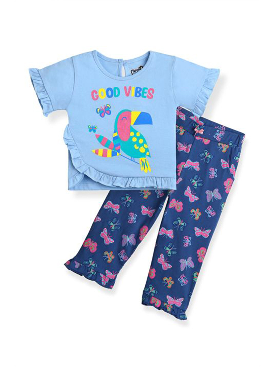 BONTOTS Infant Girls Butterfly Printed Organic Cotton T-Shirt Pyjama Set