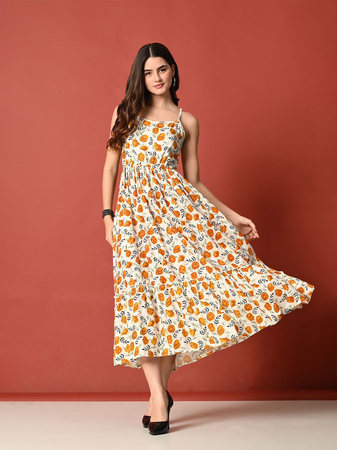 ao services Women Floral printed Fit and Flare Dress