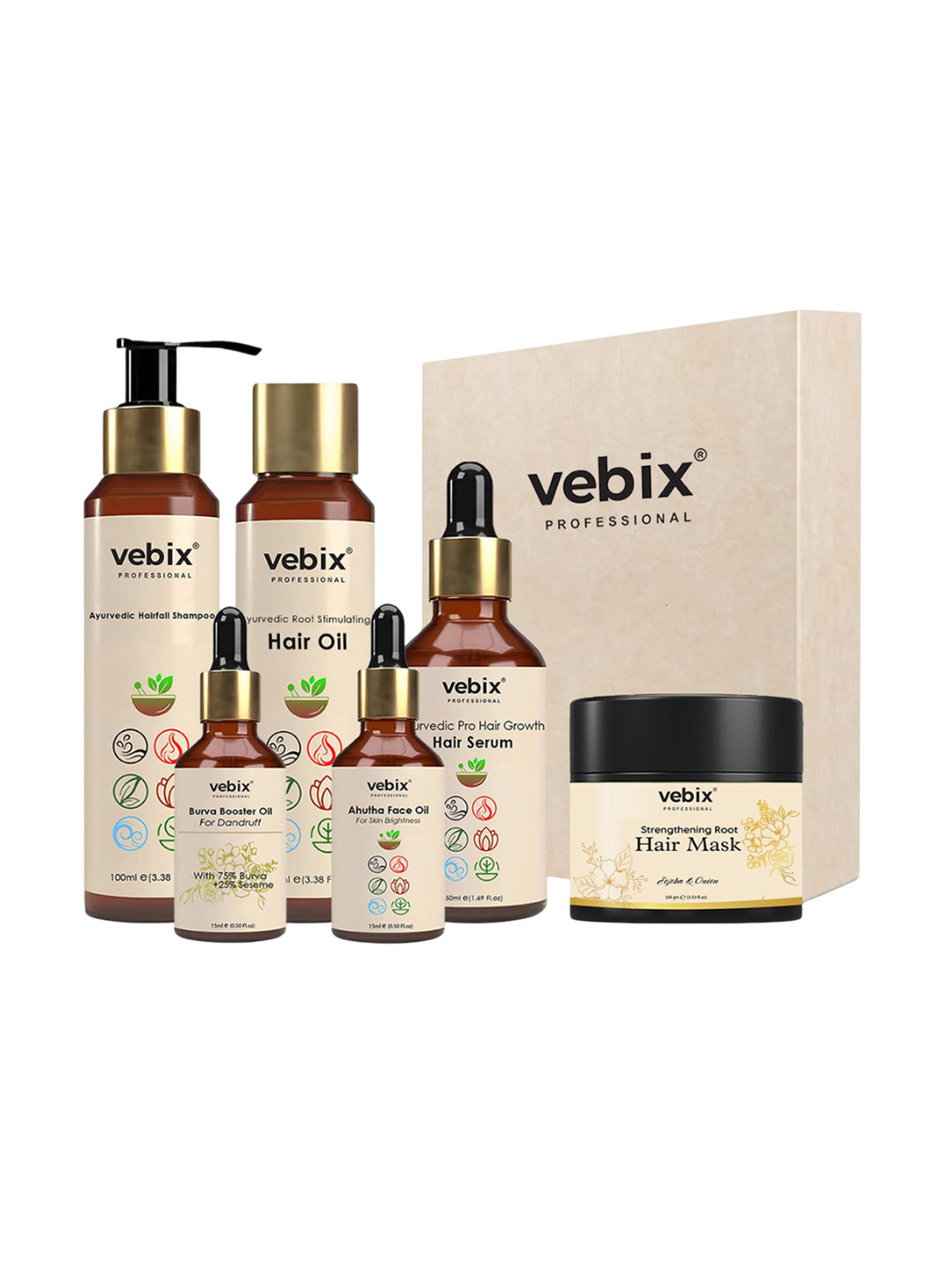 Vebix Professional Set Of 6 Hair Fall Shampoo, Hair Mask, Serum, Oil & Face Oil Kit