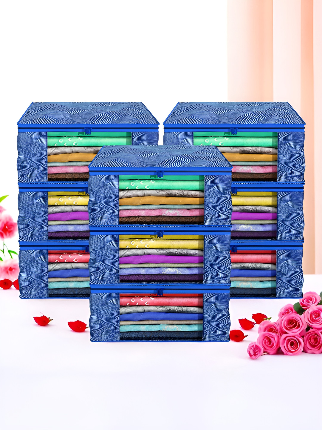 Aura Blue Set of 9 Non-Woven Saree Cover 9 Inch Clothes Bag