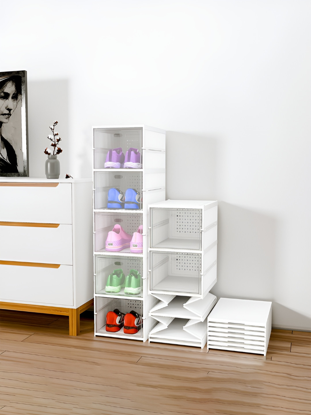 Myntra Elegant Homes White 5-Layer Foldable Cabinet Drawer Storage Shoe Rack Organisers