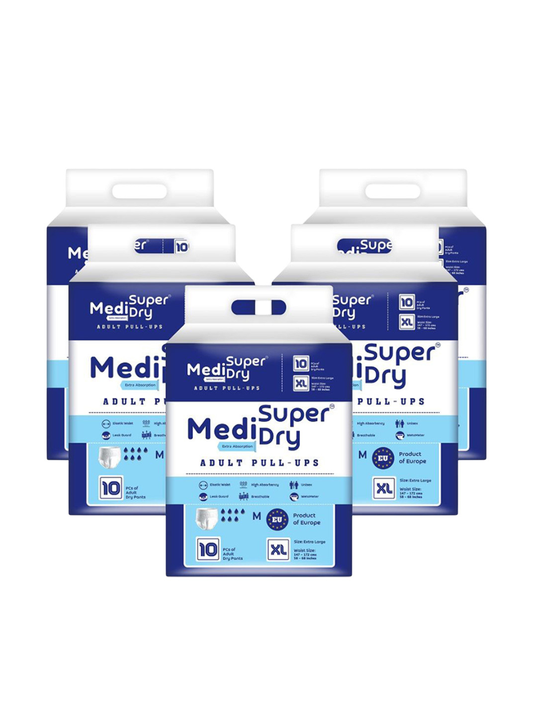 MEDISUPERDRY Set Of 5 Leak Proof Adult Pull Ups Diapers - XL - 10 Pcs Each