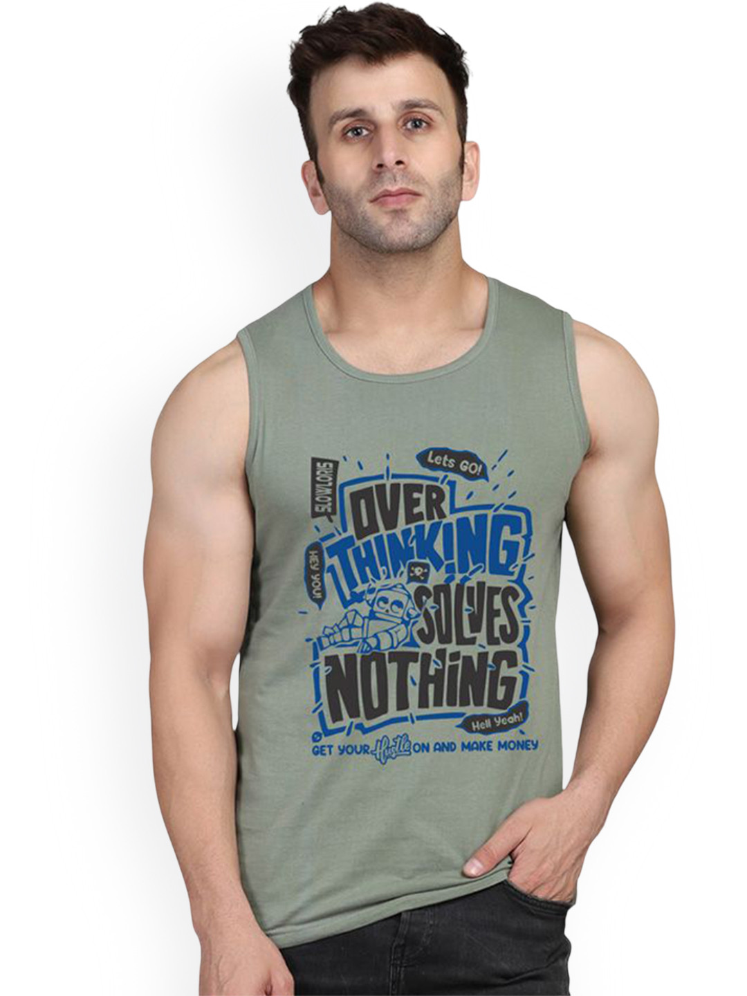 SLOWLORIS Men Printed Super Cotton Gym Vest VSL26 OVRTNK LGTGREEN