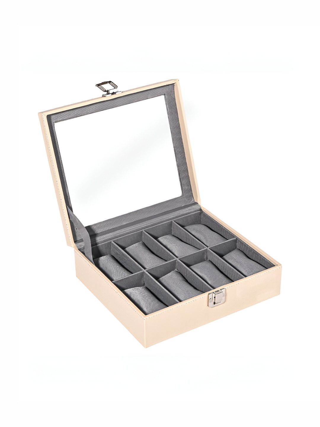Aura Cream 2 Pcs Premium Faux Leather See Through 8 Slots Wrist Watch Organiser Watch Box