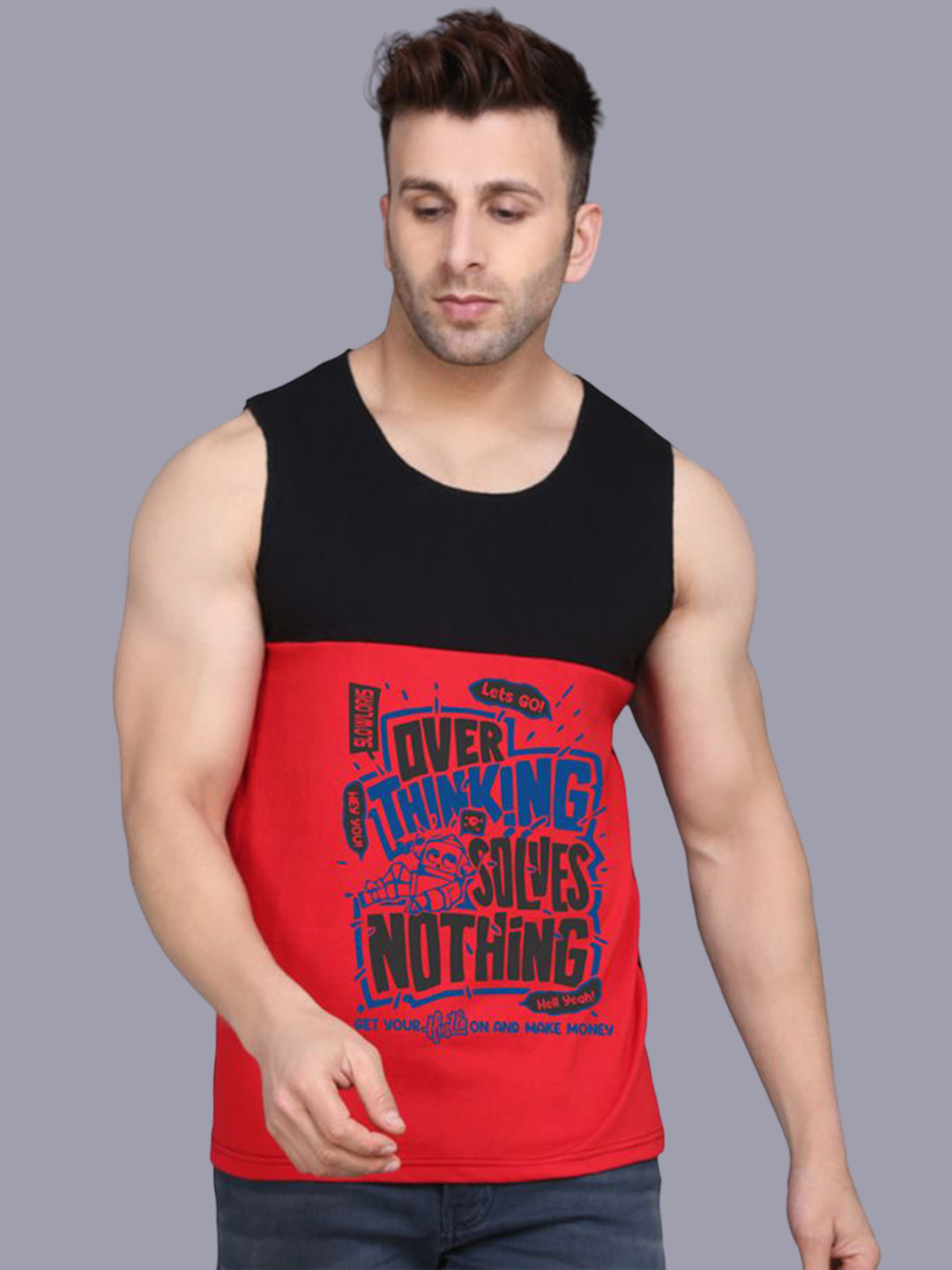 SLOWLORIS Men Printed Super Combed Cotton Gym Vest
