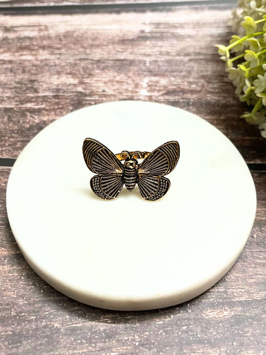 DressBerry Antique Brass-Plated Butterfly Shaped Oxidised Finger Ring