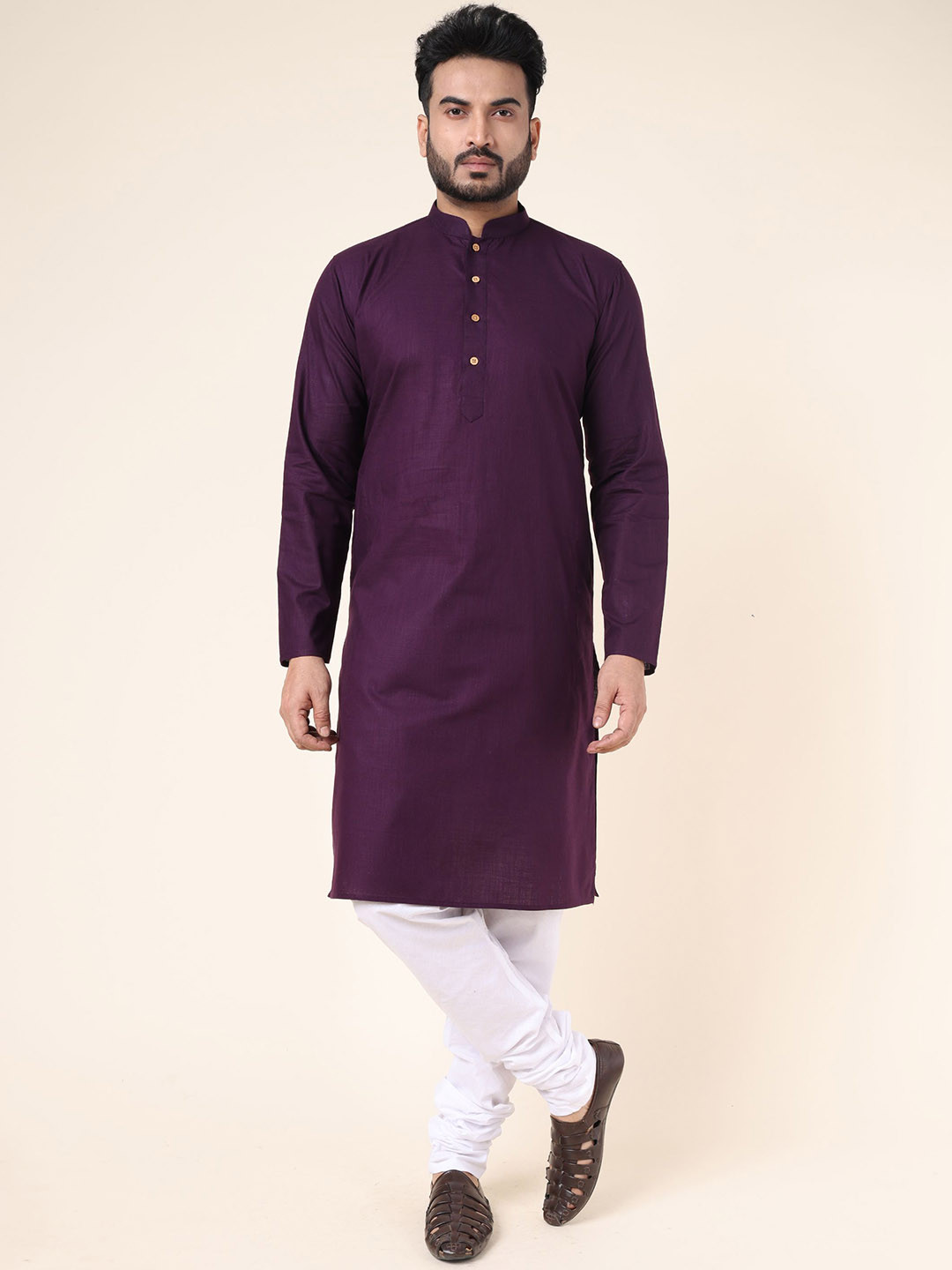 W & G Mandarin Collar Long Sleeves Cotton Straight Kurta
