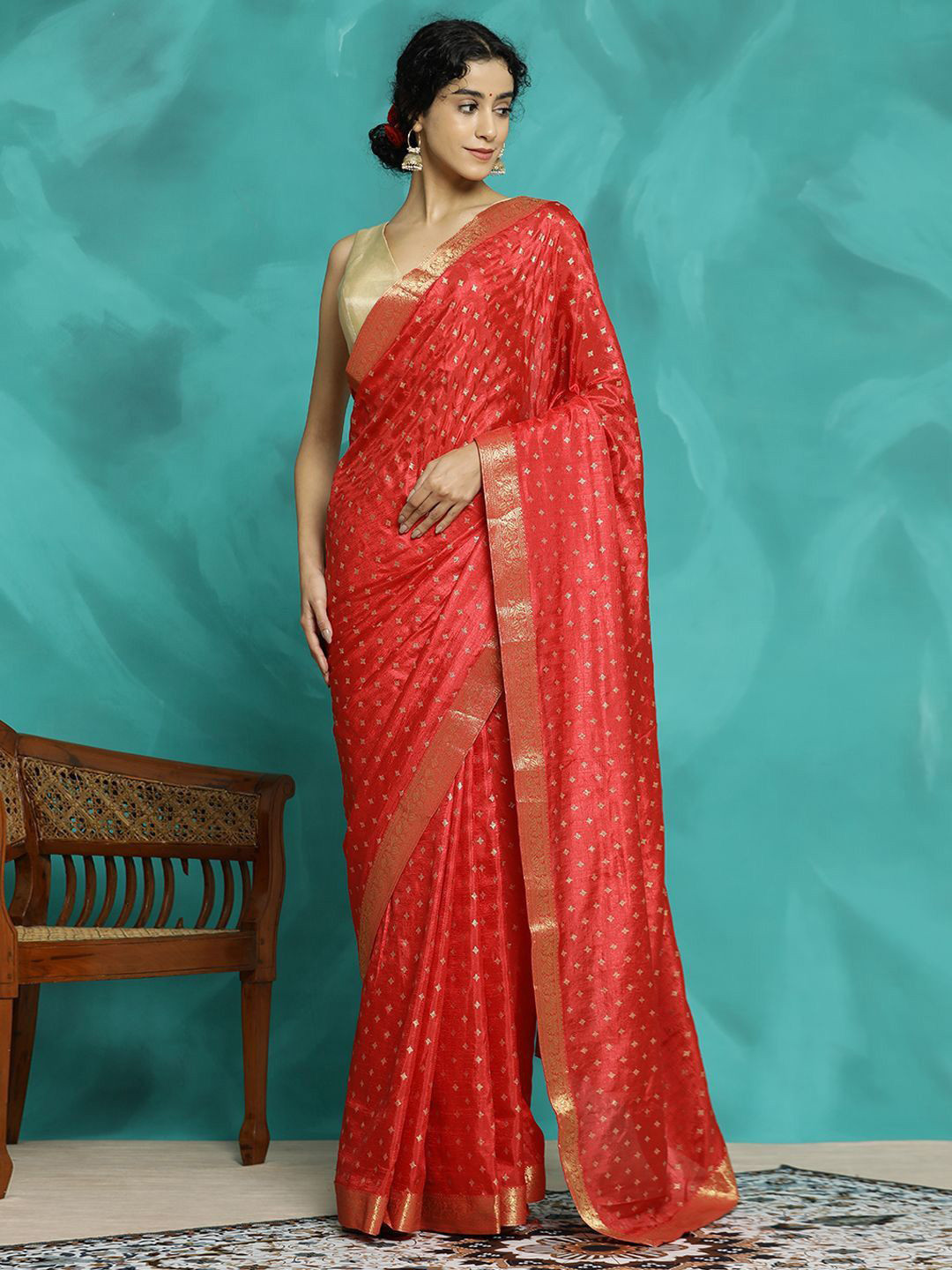 SHADOW & SAINING Ethnic Motifs Printed Woven Design Block Print Saree