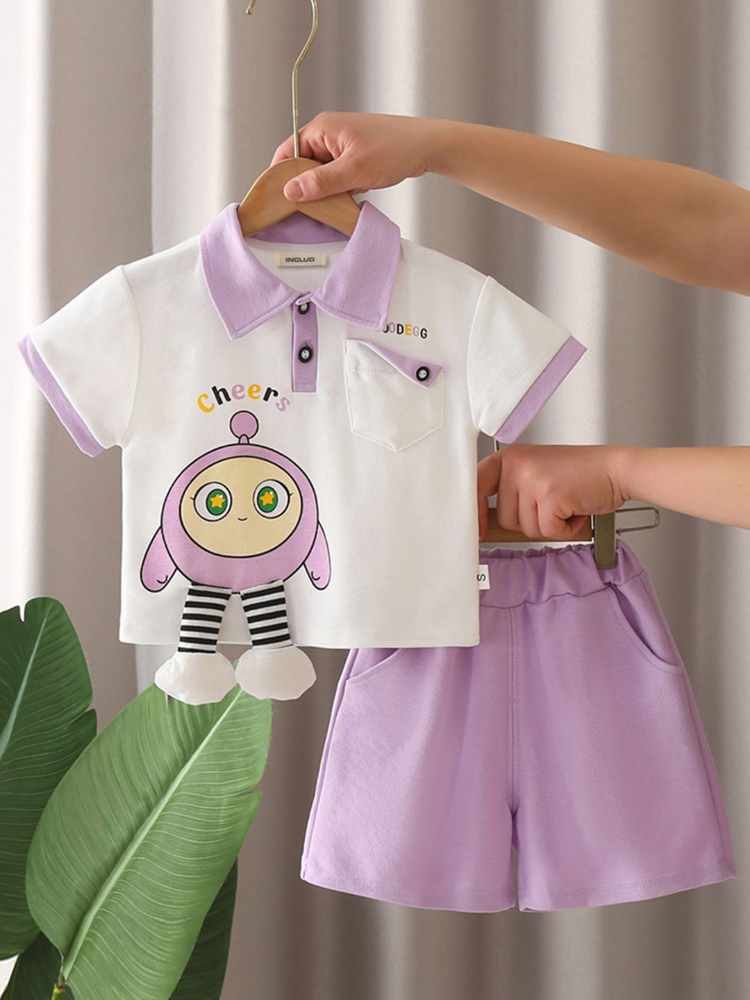 INCLUD Boys Cartoon Printed Polo T-shirt With Shorts