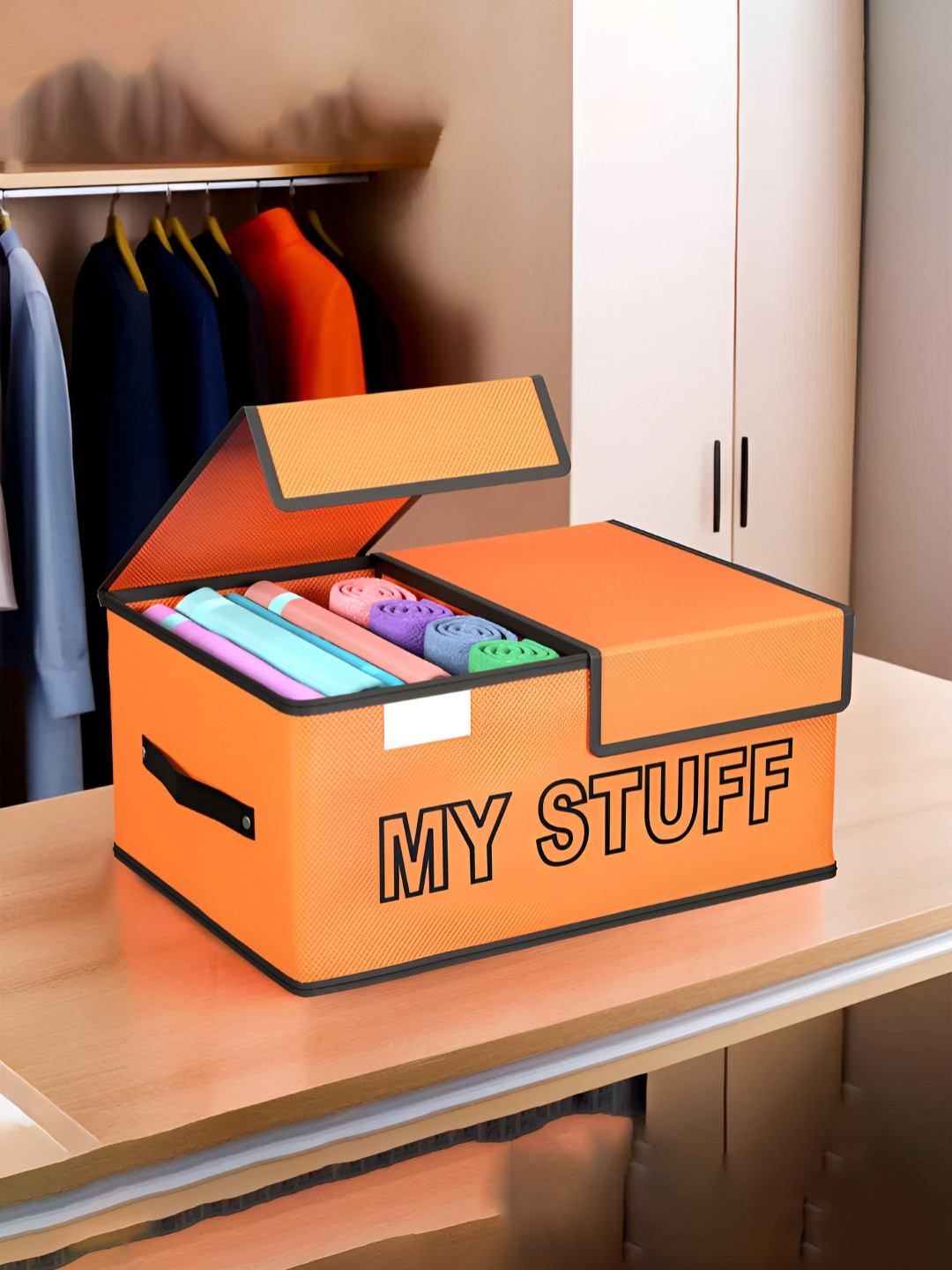 Aura Orange Clothes Wardrobe Organisers 2-Compartment Foldable Double Drawer Organisers