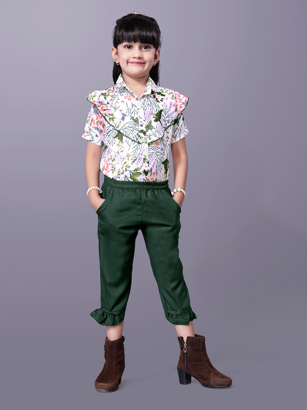 Aarya Designer Girls Floral Printed Shirt With Capris