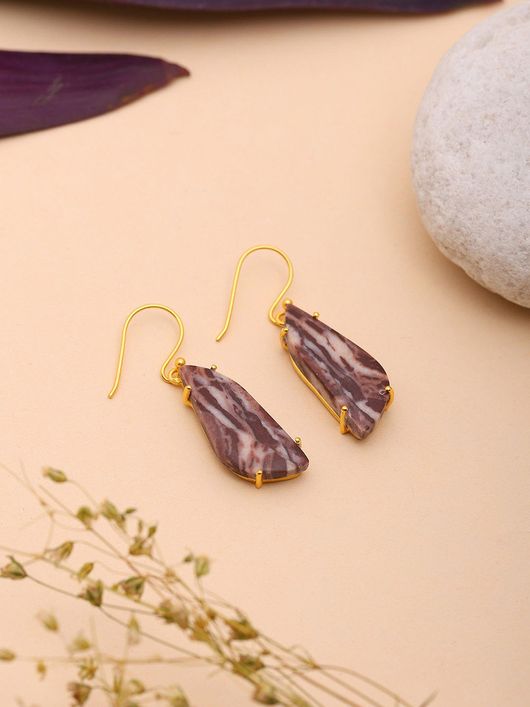 Exotic India Gold-Plated Sterling Silver Kona Jasper Drop Earrings