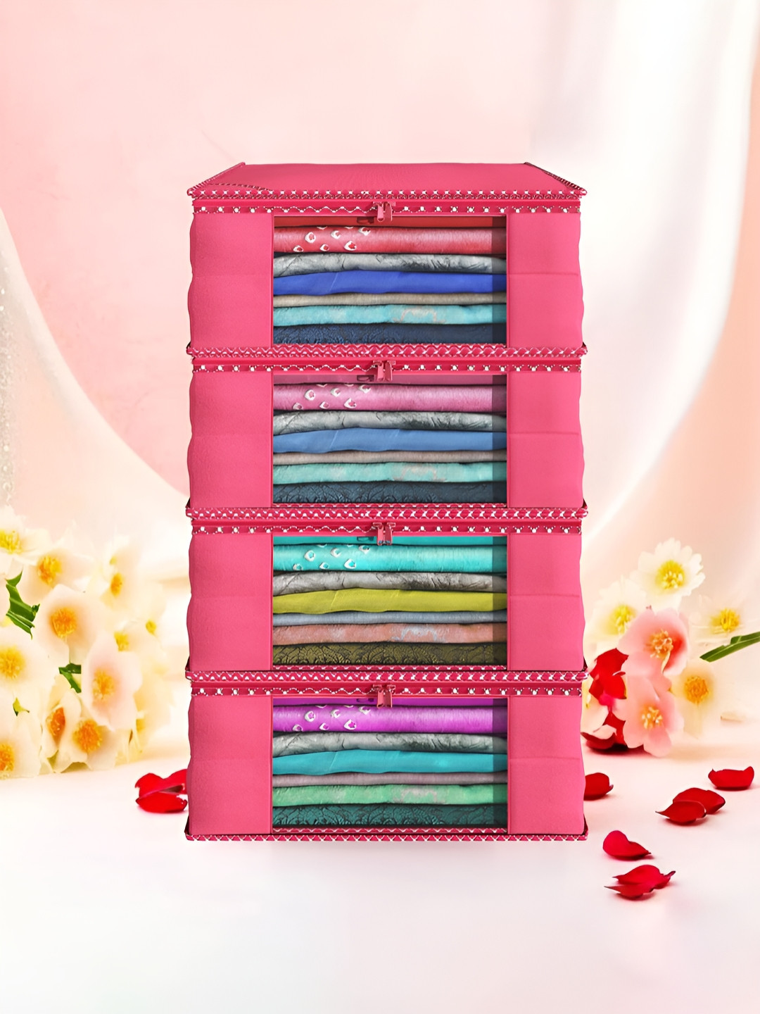 Aura Pink Set of 4 Non-Woven Saree Cover 9 Inch Clothes Bag Organisers