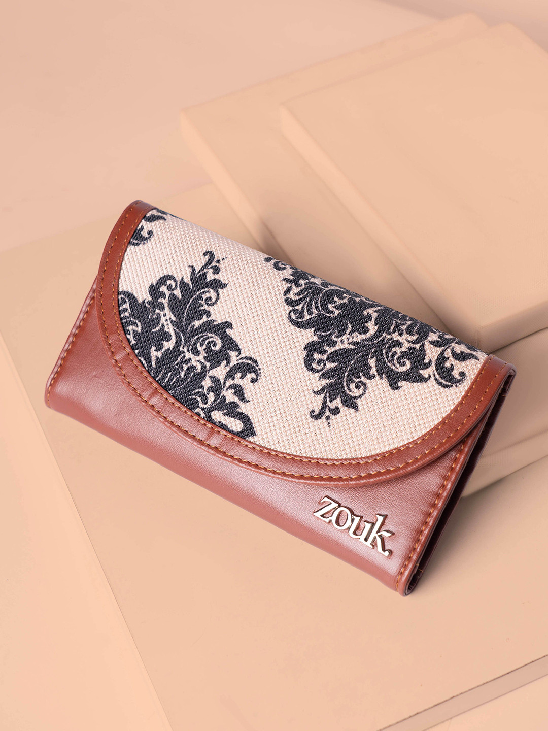 ZOUK Women Mughal Motif Kyra Flap Leather Wallet
