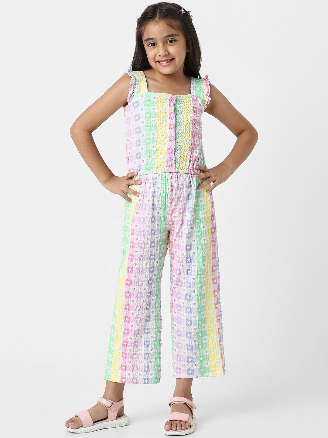 Nauti Nati Girls Heart Prints Crop Top & Pants Clothing Set