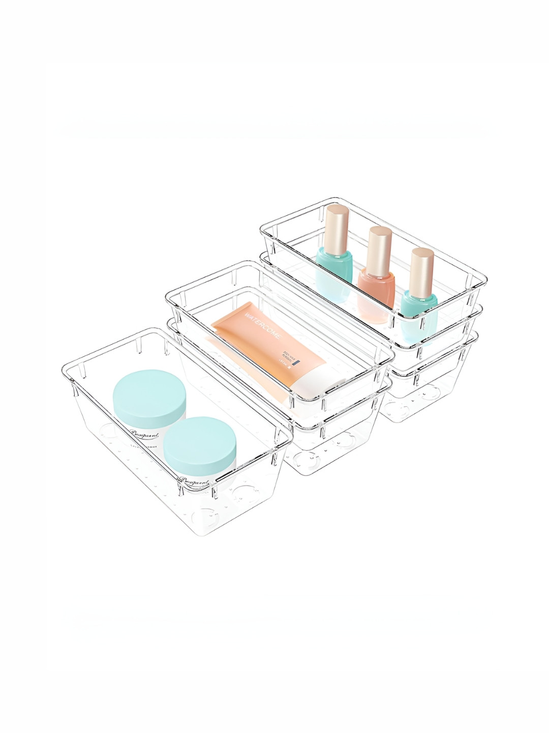 Aura Transparent 6 Piece Set Storage Organizer 3x6 Inch Drawer Makeup Organiser